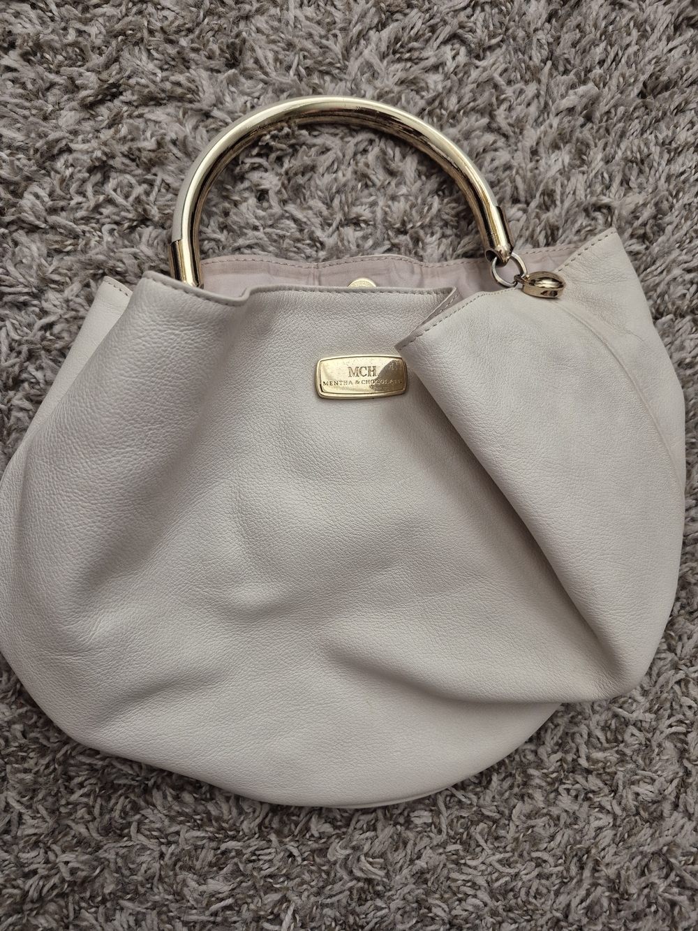 💕VTG Cream Leather Top-Handle Tote with Gold Hardware💕